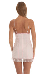 Tulle Glitter Ruched Bodycon Dress in Pink