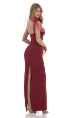 Shoulder Ties Maxi Dress in Maroon