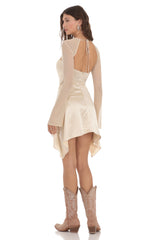 Mesh Satin Cutout Dress in Champagne