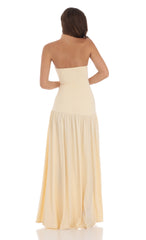 Strapless Drop Waist Maxi Dress in Cream