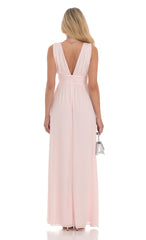 Chiffon Plunge Maxi Dress in Pink