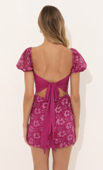 Lace Puff Sleeve Dress in Pink