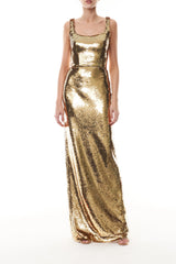 Gold Sequin Scoop Neck Gown