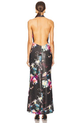 Floral Jersey Deep Cowl Neck Gown
