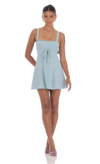 Shimmer Ribbon Embroidered Trim Dress in Blue