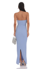 Textured Strapless Cutout Maxi Dress in Light Blue