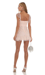 Celosia Sequin Shimmer Ruffle Dress in Pink