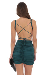 Satin Cutout Bodycon Dress in Teal