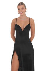 Velvet Ruffle Maxi Dress in Black