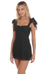 Rosette Shoulder Tie Dress in Black