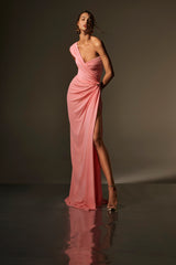 Asymmetric Draped One Shoulder Gown