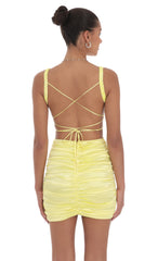 Satin Cutout Bodycon Dress in Yellow