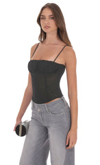 Ruched Mesh Top in Black