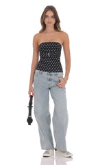 Polka Dot Strapless Buckle Top in Black