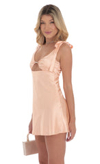 Pearl Cutout Satin Dress in Peachy Pink