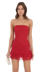 Lace Strapless Bodycon Dress in Red