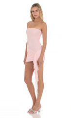 Mesh Strapless Tassel Dress in Pink