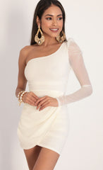 Puff Sleeve Mesh Dress in Ivory