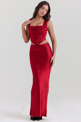 ruby satin bias cut maxi skirt