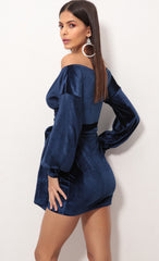 Off The Shoulder Velvet Dress in Navy
