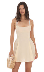 Dotted Embroidered Strap Dress in Yellow