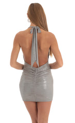 Metallic Cowl Neck Bodycon Dress in Silver
