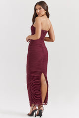 wine gathered maxi dress