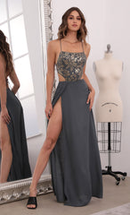 Gold Lace Maxi Dress in Olive