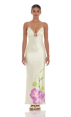 Satin Front Tie Floral Maxi Dress in Pastel Green