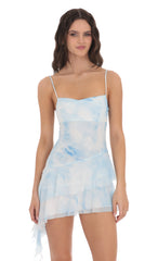 Tie Dye Mesh Tassel Dress in Blue