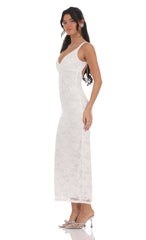 Lace Open Back Bodycon Maxi Dress in White
