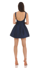 High Neck Open Back Flare Dress in Navy