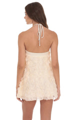 Satin Trim Floral Halter Dress in Ivory
