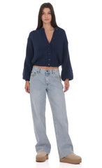 Chunky Knit Cardigan in Blue