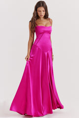 fuchsia lace up maxi dress