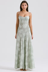 pistachio floral lace back maxi dress