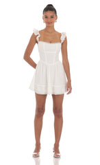 Embroidered Trim A-line Dress in White