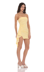 Strapless Ruched Tassel Dress in Yellow