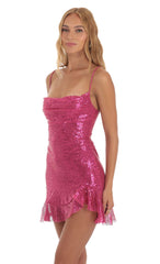 Sequin Ruffled Slit Dress in Pink