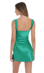 Lace Bust Satin Bodycon Dress in Green