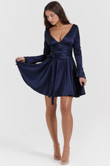 navy plunge mini dress