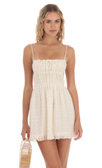 Ruched Floral Open Back Dress in Cream