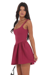 Square Neck A-line Dress in Magenta