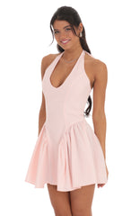 Striped Crinkle Halter Dress in Pink
