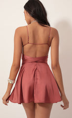 Satin Tie A-line Dress in Rust