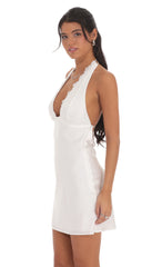 Lace Satin Halter Dress in White