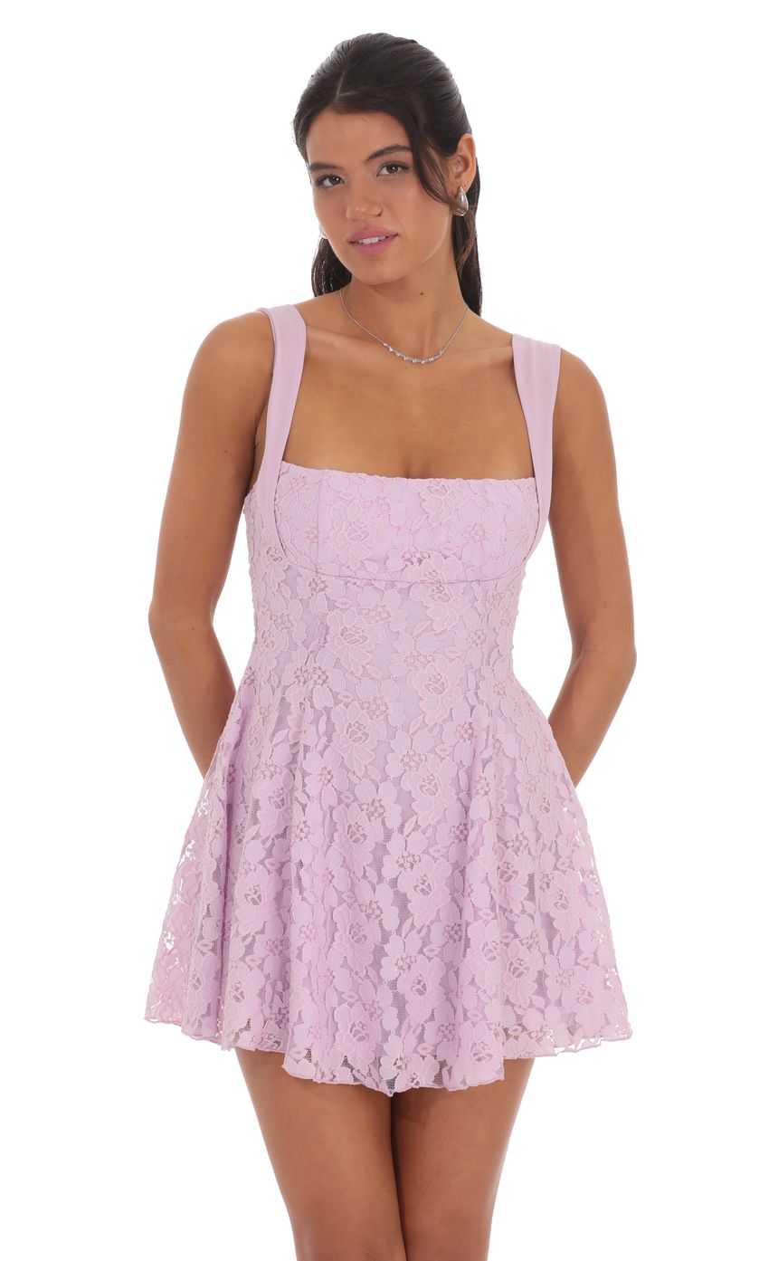 Lace Floral Fit and Flare Dress in Lavender