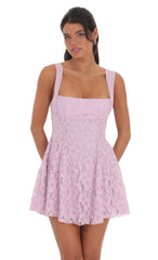 Lace Floral Fit and Flare Dress in Lavender