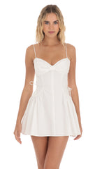 Front Bow Side Tie Dress in White