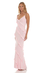 Ruffle Maxi Dress in Pink